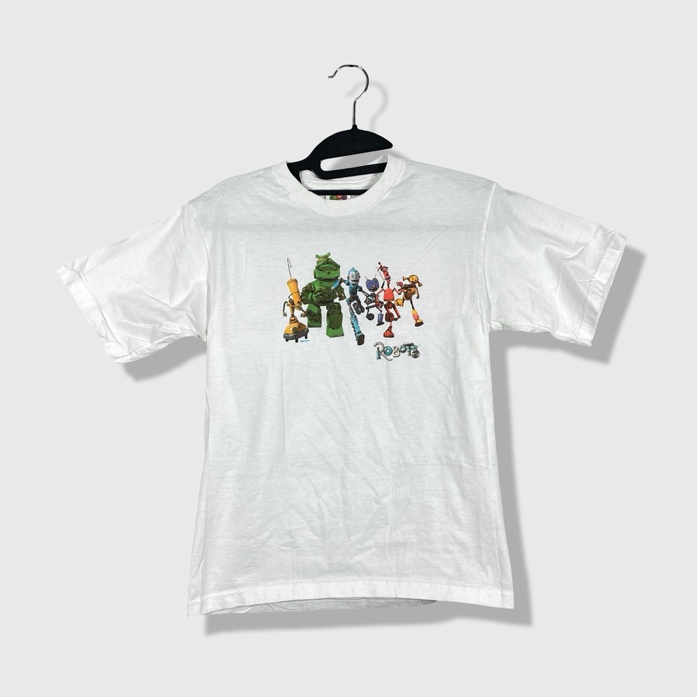 Fruit of the Loom Robots Movie Promo T-Shirt Kids Size 14/16 White Y2K Kidcore